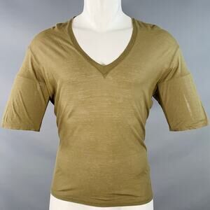 DSQUARED2 Size S Hawaiian Chill Green Olive Print Cotton V-Neck T-shirt